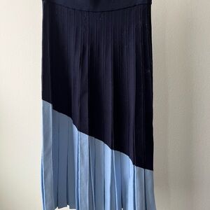 Tory Burch Navy and Light Blue Colorblock Pleated Maxi Skirt